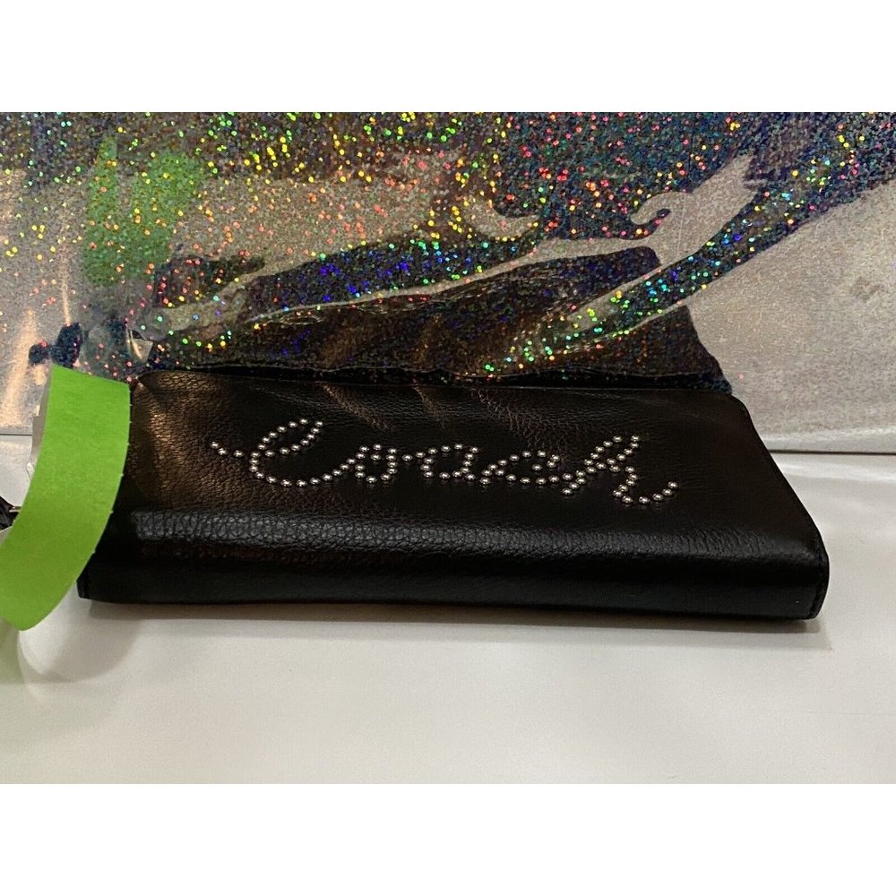 COACH BLACK LEATHER Accordion Zip Wallet w/Studded Coach Script + TISSUE PAPER - Picture 7 of 16